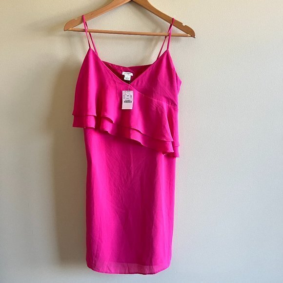 NEW J.Crew‎ Mini Dress Hot Pink Spaghetti Strap Flounce Ruffle - Picture 4 of 13